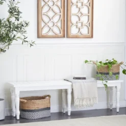 Farmhouse Long Wood Bench White - Olivia & May