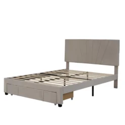 Queen Size Velvet Upholstered Platform Bed With A Big Drawer - ModernLuxe -Homcom Crosley Shop GUEST 4a1a038b 5a99 4a28 a50a 0cbf58f08067
