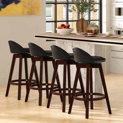Costway Set Of 2 Upholstered Swivel Barstools 29'' Wooden Dining Chairs With Low Back Black 6 Costway Set Of 2 Upholstered Swivel Barstools 29'' Wooden Dining Chairs With Low Back Black - Image 4