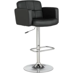 Studio 55D Chrome Swivel Bar Stool 32 3/4" High Modern Black Faux Leather Cushion Adjustable For Kitchen Counter Height Island -Homcom Crosley Shop GUEST 4ce43d5e aedd 46ba 9b63 fc7afcfce2bc