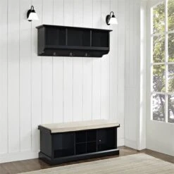 Wood 2 Piece Entryway Bench And Shelf Set In Black-Bowery Hill -Homcom Crosley Shop GUEST 4d7fb55f 61bd 4226 b5d3 13a699d594d8