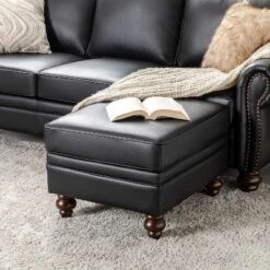 Benito 26.5" Wide Contemporary Genuine Leather Ottoman For Living Room | ARTFUL LIVING DESIGN