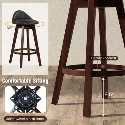 Costway Set Of 2 Upholstered Swivel Barstools 29'' Wooden Dining Chairs With Low Back Black 7 Costway Set Of 2 Upholstered Swivel Barstools 29'' Wooden Dining Chairs With Low Back Black - Image 5