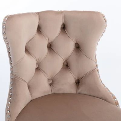 Set Of 2 Modern Velvet Upholstered Tufted Swivel Barstools With Nailhead Trim And Adjustable Seat Height-ModernLuxe 9 Set Of 2 Modern Velvet Upholstered Tufted Swivel Barstools With Nailhead Trim And Adjustable Seat Height-ModernLuxe - Image 7