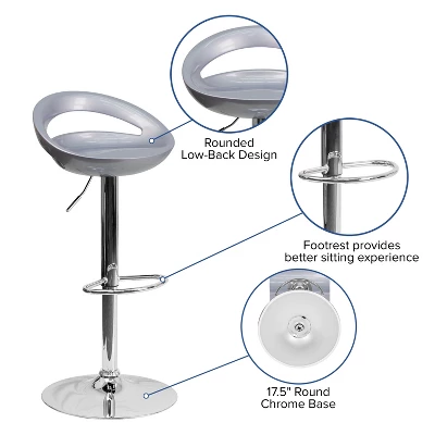 Flash Furniture Contemporary Plastic Adjustable Height Barstool With Rounded Cutout Back And Chrome Base 11 Flash Furniture Contemporary Plastic Adjustable Height Barstool With Rounded Cutout Back And Chrome Base - Image 9