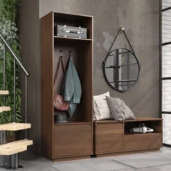 Gunther Mid-Century Hall Tree 1 Drawer Walnut - Linon -Homcom Crosley Shop GUEST 4f5a8821 b997 4ff4 826d 64a273e930b6