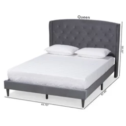 Joanna Velvet Fabric Upholstered And Wood Platform Bed - Baxton Studio -Homcom Crosley Shop GUEST 50202711 e1fc 4e69 8732 40913f7c89cd
