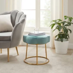 Seraphina Ottoman Stool Teal - Linon