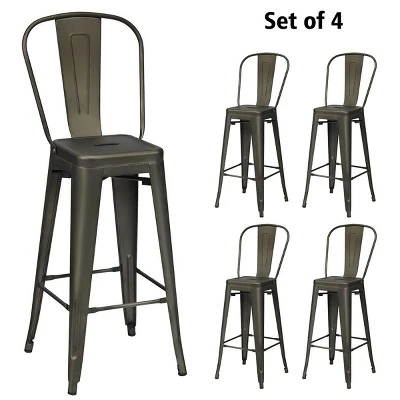Costway Set Of 4 High Back Metal Stool 30'' Seat Bar Height Industrial Bar Stools GunBlack 9 Costway Set Of 4 High Back Metal Stool 30'' Seat Bar Height Industrial Bar Stools GunBlack - Image 7