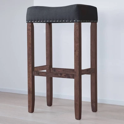 29" Wood Upholstered Saddle Seat Barstool - Nathan James 5 29" Wood Upholstered Saddle Seat Barstool - Nathan James - Image 3