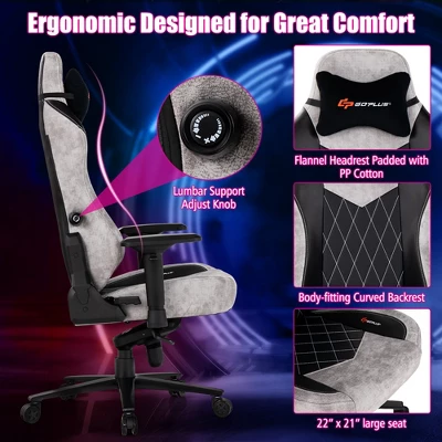 Costway Gaming Chair 360° Swivel Computer Reclining Height Adjustable 4D Armrest Grey 7 Costway Gaming Chair 360° Swivel Computer Reclining Height Adjustable 4D Armrest Grey - Image 5