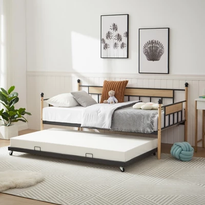 Twin Size Daybed, Metal Framed Sofa Bed With Twin Size Trundle Bed-ModernLuxe 3 Twin Size Daybed, Metal Framed Sofa Bed With Twin Size Trundle Bed-ModernLuxe