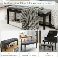 Costway Upholstered Dining Bench W/Padded Seat For Kitchen Bedroom Entryway Grey -Homcom Crosley Shop GUEST 54eb6f15 c3f7 47ca 933f 077137da8f4e