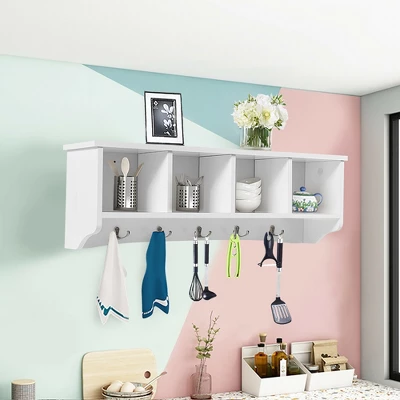 Costway Hanging Entryway Shelf Coat Rack Wall Mounted Storage Cabinets 3 Costway Hanging Entryway Shelf Coat Rack Wall Mounted Storage Cabinets