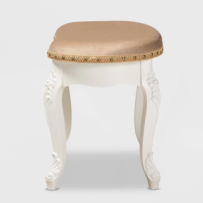 Gabrielle Velvet Fabric Upholstered Wood Vanity Ottoman Sand/White/Gold - Baxton Studio 4 Gabrielle Velvet Fabric Upholstered Wood Vanity Ottoman Sand/White/Gold - Baxton Studio - Image 2