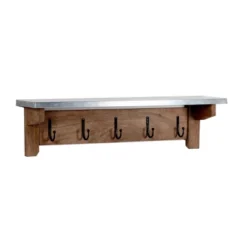 Millwork Bench With Coat Hook Shelf Wood And Zinc Metal Silver/Light Amber - Alaterre Furniture -Homcom Crosley Shop GUEST 5573e6f9 fa1c 4172 bb31 e3e620780ac0