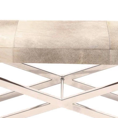Contemporary Stainless Steel Cowhide X-Bench Beige - Olivia & May 4 Contemporary Stainless Steel Cowhide X-Bench Beige - Olivia & May - Image 2