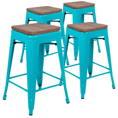 Emma And Oliver 24" High Metal Counter-Height, Indoor Bar Stool With Wood Seat - Stackable Set Of 4 15 Emma And Oliver 24" High Metal Counter-Height, Indoor Bar Stool With Wood Seat - Stackable Set Of 4 - Image 13