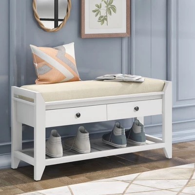 Entryway Storage Bench With Cushioned Seat, Shoe Rack And Drawers-ModernLuxe 13 Entryway Storage Bench With Cushioned Seat, Shoe Rack And Drawers-ModernLuxe - Image 11