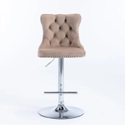 Set Of 2 Modern Velvet Upholstered Tufted Swivel Barstools With Nailhead Trim And Adjustable Seat Height-ModernLuxe 6 Set Of 2 Modern Velvet Upholstered Tufted Swivel Barstools With Nailhead Trim And Adjustable Seat Height-ModernLuxe - Image 4