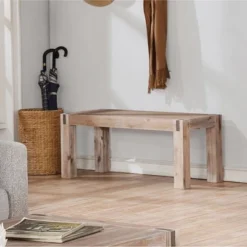 40" Woodstock Acacia Wood With Metal Inset Wide Bench Brushed Driftwood - Alaterre Furniture -Homcom Crosley Shop GUEST 57681b1f 6cae 46a0 999e 4000b1135053