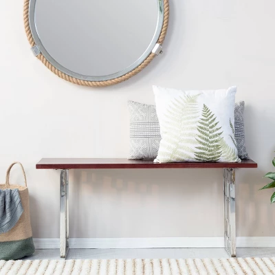 Lennox Contemporary Wood And Silver Metal Bench Dark Walnut Brown - Adore Decor 4 Lennox Contemporary Wood And Silver Metal Bench Dark Walnut Brown - Adore Decor - Image 2