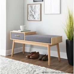 40" Telephone Polyester Wood Contemporary Bench - LumiSource -Homcom Crosley Shop GUEST 58242cca 5c54 4b41 91f6 a6e938fff299