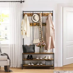 Yaheetech 73"H 3-IN-1 Hall Tree With 2 Shelves & 24 Hooks For Entryway/Hall, Rustic Brown -Homcom Crosley Shop GUEST 5841d558 5ca9 426b bd28 17dd45000eaf