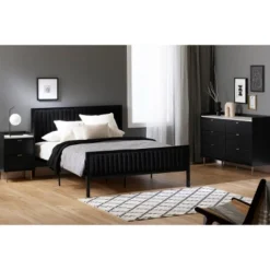 Queen Hype Metal Framed Upholstered Bed Set Pure Black - South Shore