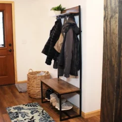 Sunnydaze Decor Sunnydaze Indoor Industrial-Style Hall Tree Bench With Coat/Shoe Rack - MDP Shelves With Powder-Coated Steel Frame - Brown - 67 In -Homcom Crosley Shop GUEST 5893bbd6 4a13 4bd8 a44d 06b08457a21e