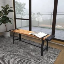 Industrial Metal And Brown Wood Bench Brown - Olivia & May -Homcom Crosley Shop GUEST 5bcc7428 c682 40a9 b47e 203a6176d3f4