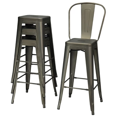 Costway Set Of 4 High Back Metal Stool 30'' Seat Bar Height Industrial Bar Stools GunBlack 11 Costway Set Of 4 High Back Metal Stool 30'' Seat Bar Height Industrial Bar Stools GunBlack - Image 9