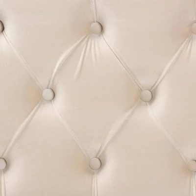 Powell Velvet Fabric Upholstered And PU Leather Ottoman Gold - Baxton Studio 6 Powell Velvet Fabric Upholstered And PU Leather Ottoman Gold - Baxton Studio - Image 4