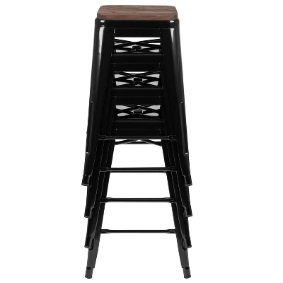 Emma And Oliver 24" High Metal Counter-Height, Indoor Bar Stool With Wood Seat - Stackable Set Of 4 8 Emma And Oliver 24" High Metal Counter-Height, Indoor Bar Stool With Wood Seat - Stackable Set Of 4 - Image 6
