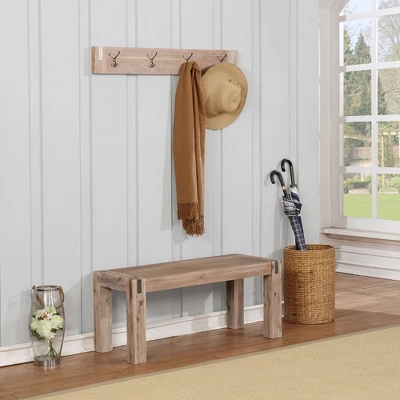 40" Woodstock Acacia Wood With Metal Coat Hook And Bench Set Brushed Driftwood - Alaterre Furniture 3 40" Woodstock Acacia Wood With Metal Coat Hook And Bench Set Brushed Driftwood - Alaterre Furniture