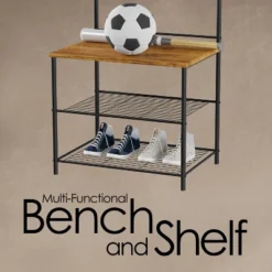 Hastings Home Entryway Bench With Coat Rack, Seat, Hooks, And Shoe Storage, Black