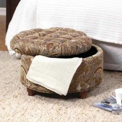 Button Tufted Round Storage Ottoman Brown Paisley - HomePop -Homcom Crosley Shop GUEST 5ebf0509 47e7 409e 804c b2cacd26f26c