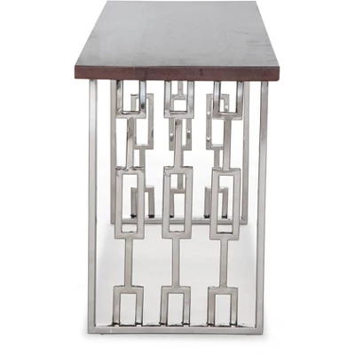 Lennox Contemporary Wood And Silver Metal Bench Dark Walnut Brown - Adore Decor 9 Lennox Contemporary Wood And Silver Metal Bench Dark Walnut Brown - Adore Decor - Image 7