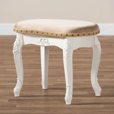 Gabrielle Velvet Fabric Upholstered Wood Vanity Ottoman Sand/White/Gold - Baxton Studio 9 Gabrielle Velvet Fabric Upholstered Wood Vanity Ottoman Sand/White/Gold - Baxton Studio - Image 7