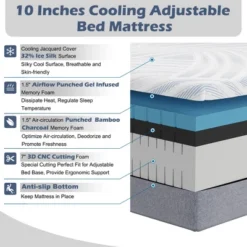 Costway Twin XL Cooling Adjustable Bed Memory Foam Mattress W/ 32% Ice Silk Cover -Homcom Crosley Shop GUEST 5f806a2b 06c4 4ee0 af95 3051c88183bc