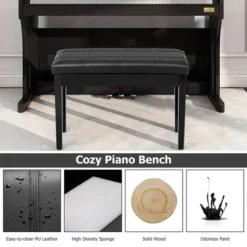 Costway Solid Wood PU Leather Piano Bench Padded Double Duet Keyboard Seat Storage Black -Homcom Crosley Shop GUEST 6133edbf d2fb 4f0a 8de0 cddd0c86702a