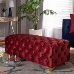 Avara Velvet Button Tufted Bench Ottoman - Baxton Studio -Homcom Crosley Shop GUEST 629c3539 25cd 4ed6 884a c4f83f53f66a