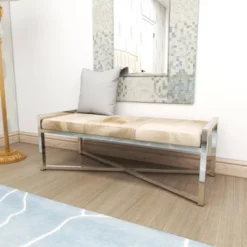 Contemporary Stainless Steel Rectangular Cowhide Bench - Olivia & May -Homcom Crosley Shop GUEST 62e96f00 5deb 468d 86be cf12ba092224