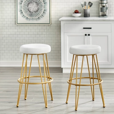 Set Of 2 30" Mazzini Faux Leather And Metal Counter Height Barstools White/Gold - Buylateral 3 Set Of 2 30" Mazzini Faux Leather And Metal Counter Height Barstools White/Gold - Buylateral