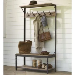 Plow & Hearth - Deep Creek Rustic Coat Rack With Storage & Shelves - Made From Reclaimed Wood