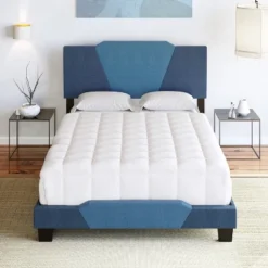 Full Sydney Color Block Blue/Ocean Linen Upholstered Platform Bed Blue - Eco Dream -Homcom Crosley Shop GUEST 64e972c6 b8dd 408d a0a4 9383757ef2b7