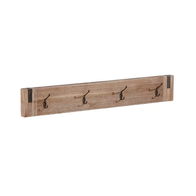 40" Woodstock Acacia Wood With Metal Coat Hook And Bench Set Brushed Driftwood - Alaterre Furniture 4 40" Woodstock Acacia Wood With Metal Coat Hook And Bench Set Brushed Driftwood - Alaterre Furniture - Image 2