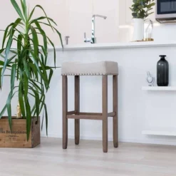 29" Wood Upholstered Saddle Seat Barstool - Nathan James