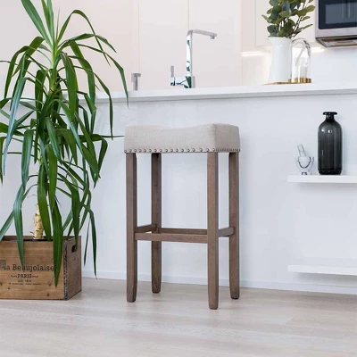 29" Wood Upholstered Saddle Seat Barstool - Nathan James 3 29" Wood Upholstered Saddle Seat Barstool - Nathan James