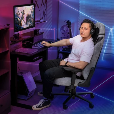 Costway Gaming Chair 360° Swivel Computer Reclining Height Adjustable 4D Armrest Grey 4 Costway Gaming Chair 360° Swivel Computer Reclining Height Adjustable 4D Armrest Grey - Image 2